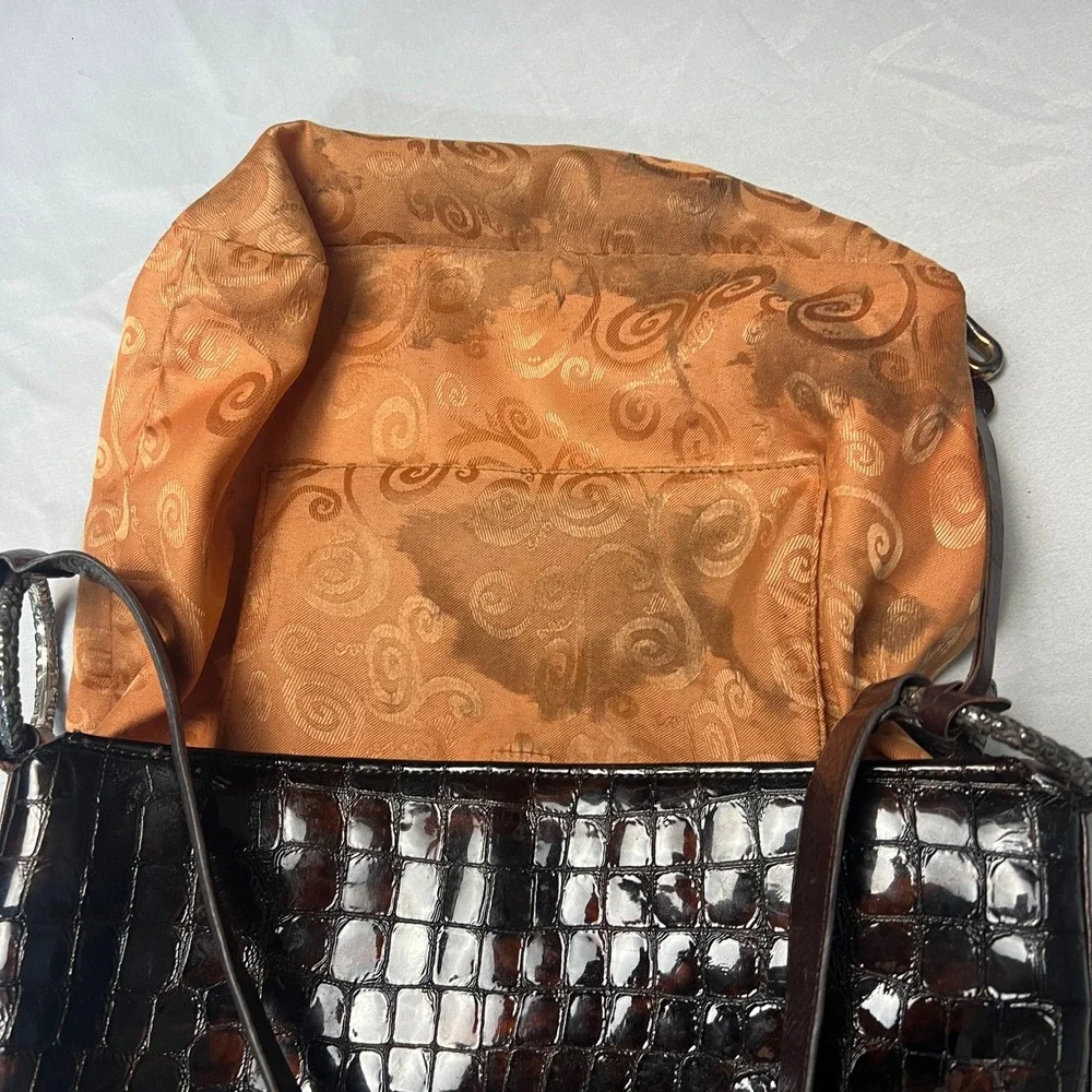 Brighton Croc Cher Embossed Shoulder Bag Brown Faux Leather Silver‎ Detail Hobo